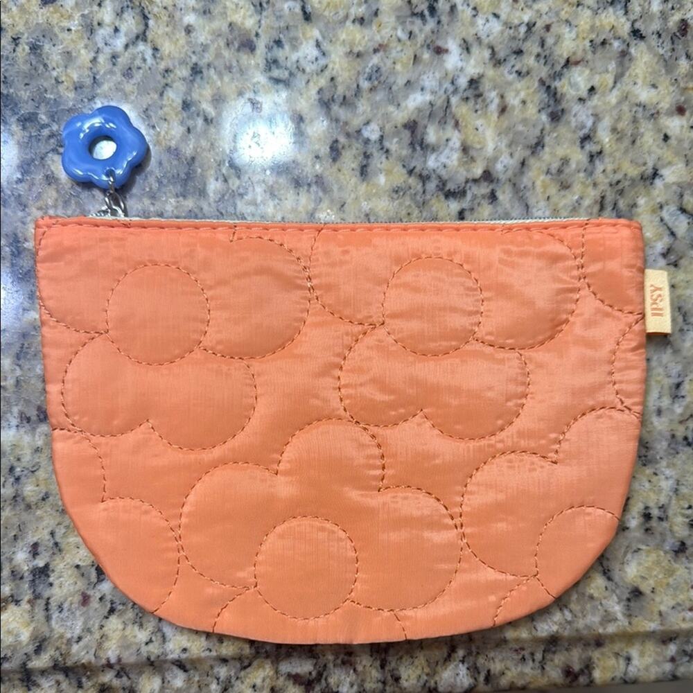 Ipsy April 2025 peach flower zipper pull quilted makeup bag